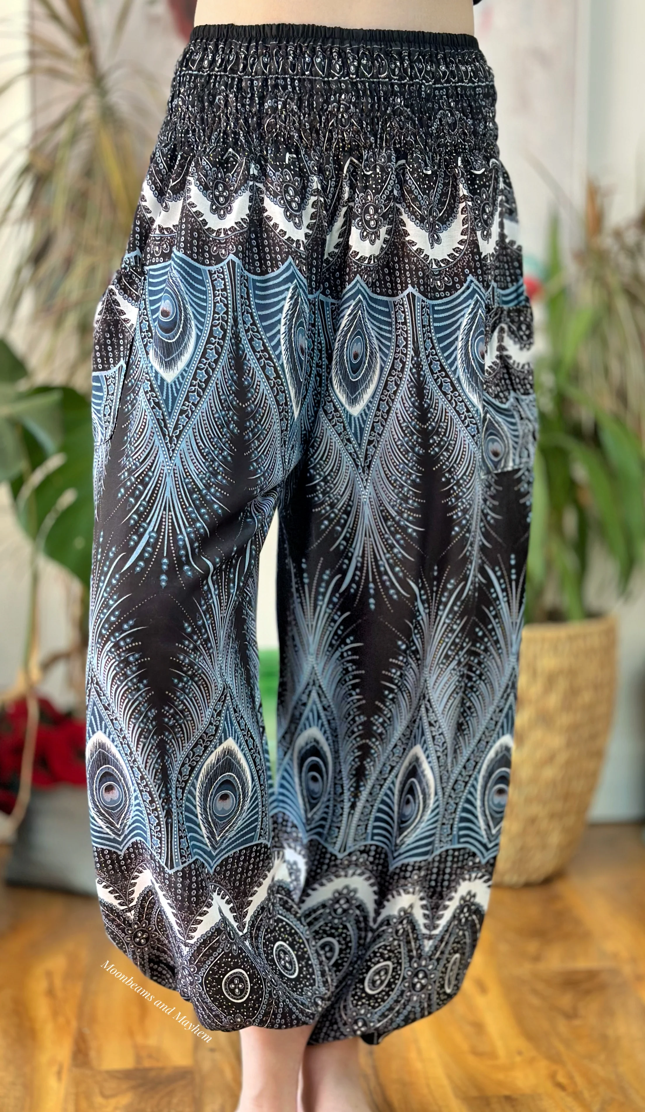 BLACK PEACOCK FEATHER HAREM TROUSERS S - XL (PRBP) - Image 4