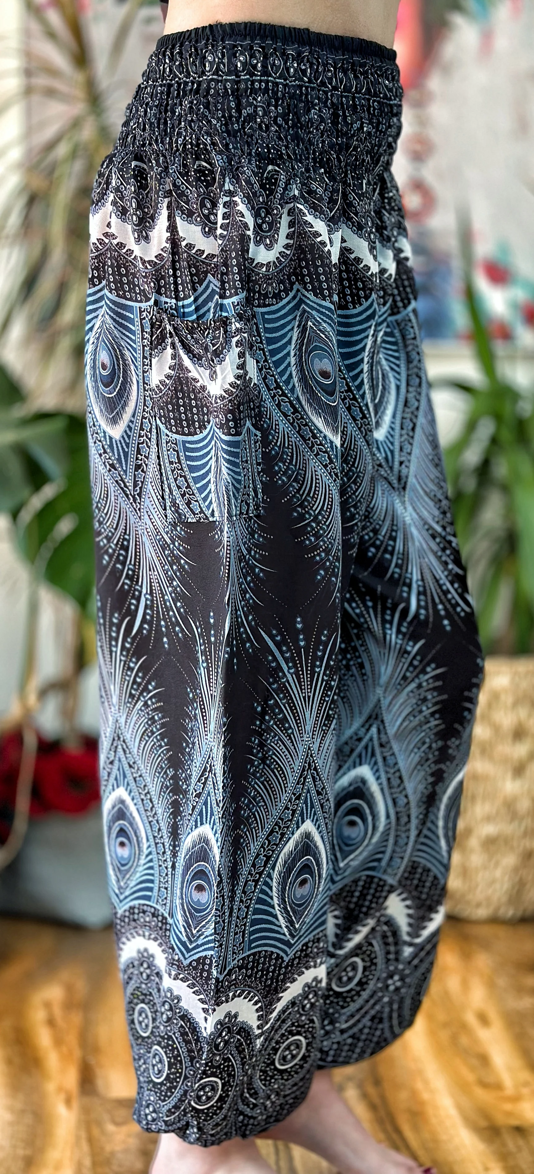 BLACK PEACOCK FEATHER HAREM TROUSERS S - XL (PRBP) - Image 5