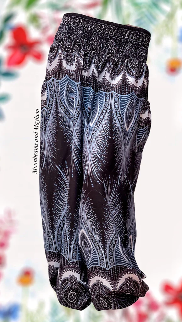 BLACK PEACOCK FEATHER HAREM TROUSERS S - XL (PRBP) - Image 6
