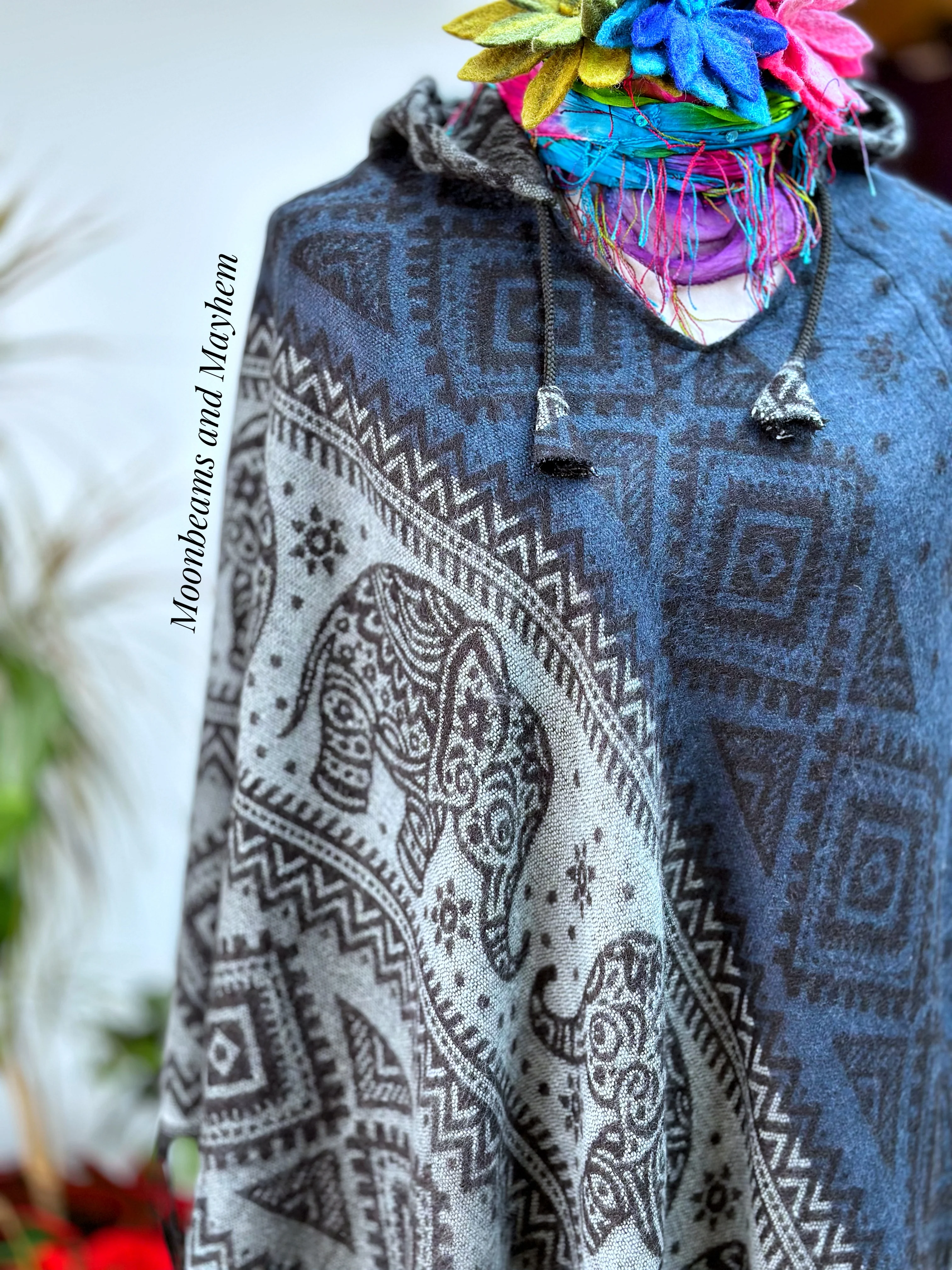 BLUE INDIAN ELEPHANT HOODED PONCHO - Image 3