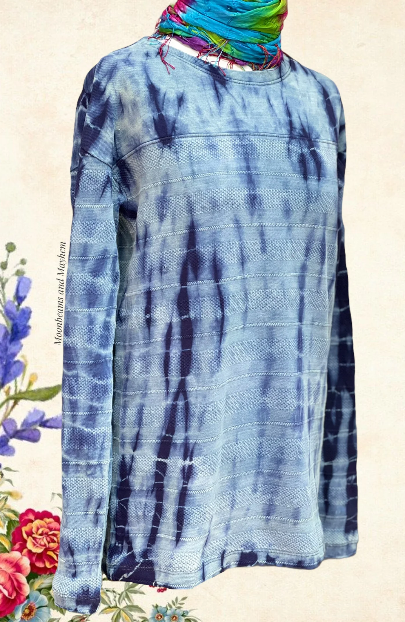 DENIM BLUE LADIES COTTON TIE DYE TOP / JUMPER S - XL - Image 3
