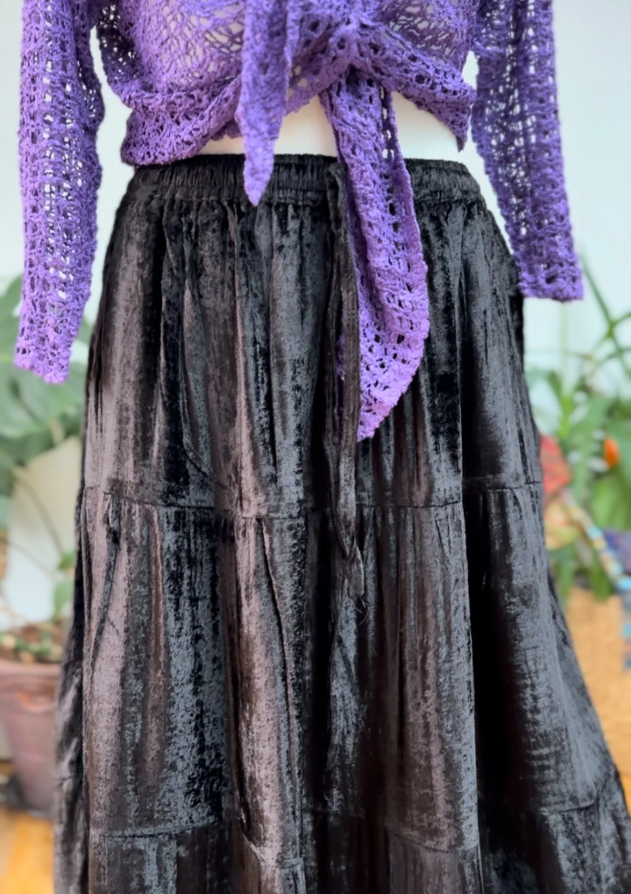 MIDNIGHT BLACK STARGAZER VELVET SKIRT (WITH POCKETS) - Image 3