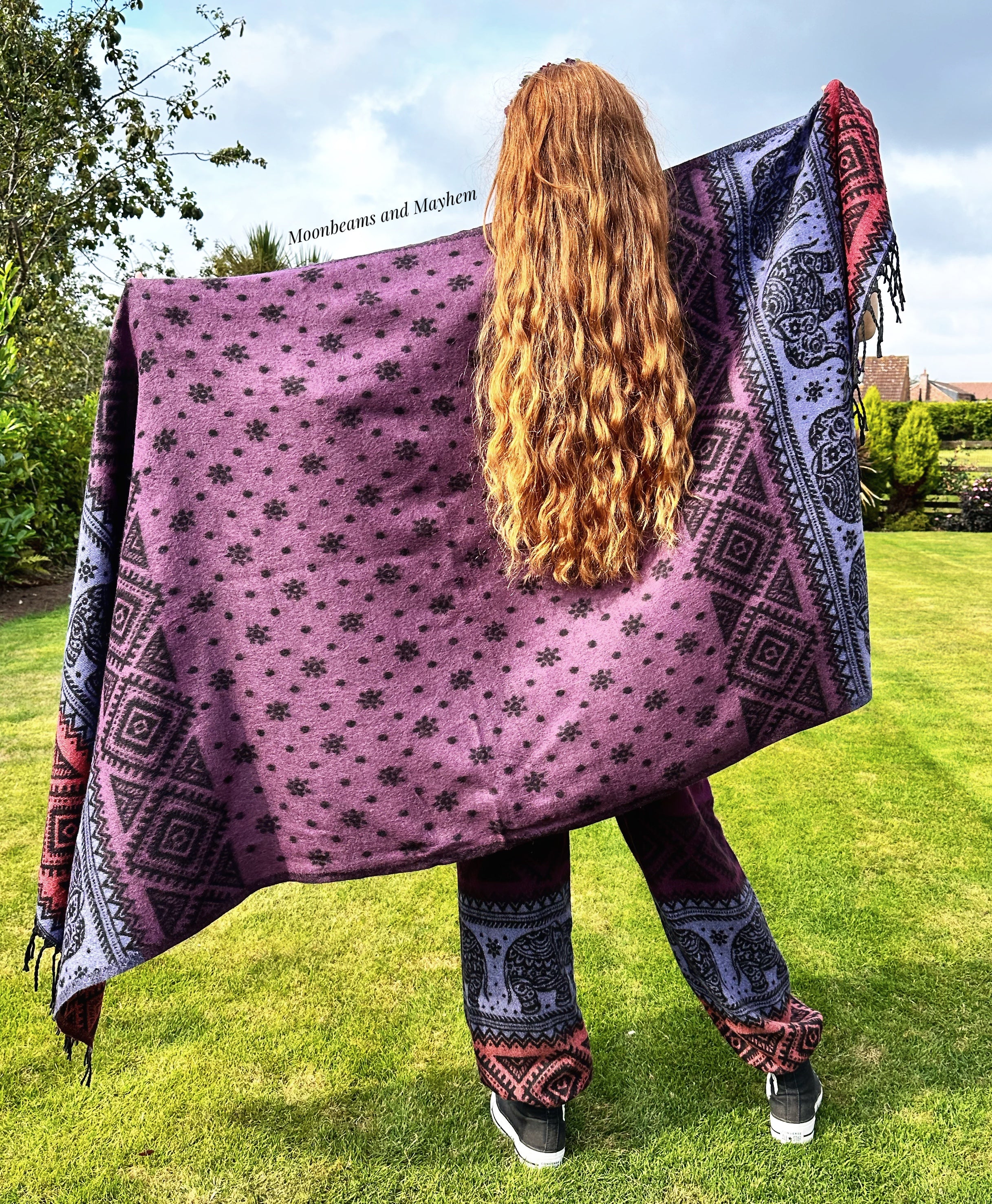 PURPLE MIX INDIAN ELEPHANT BLANKET SHAWL - Image 3